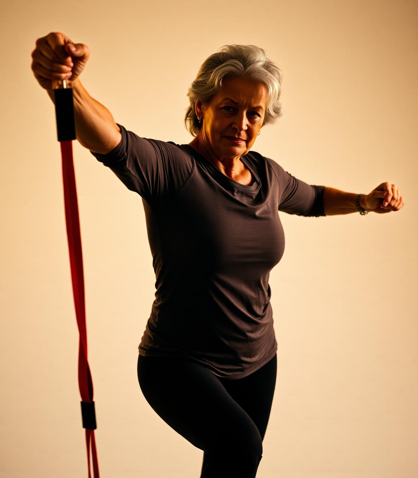 An older adult training with a resistance band